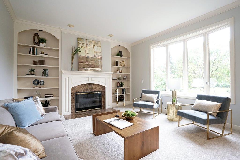 Living Room with tall ceilings and natural light